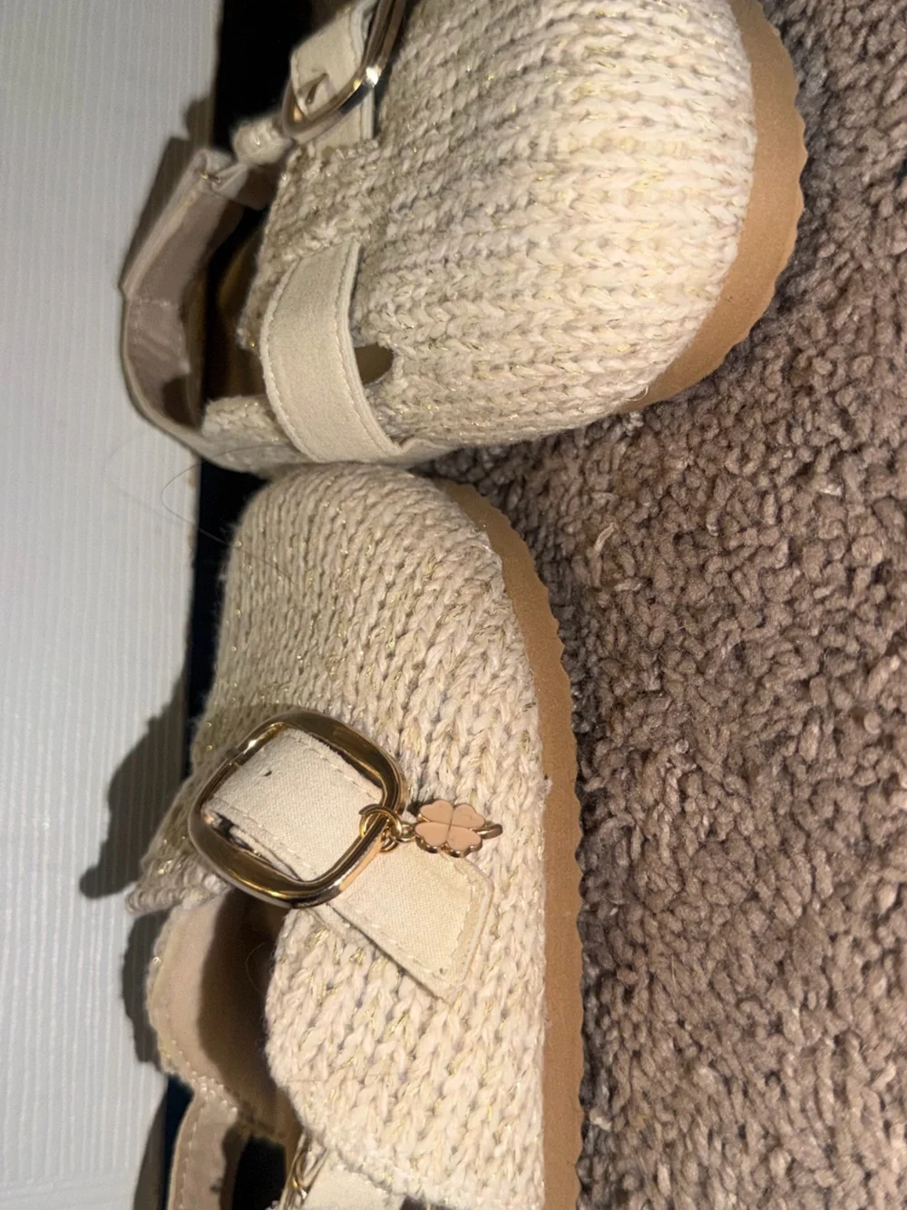 Jellypop Kids Cream Knit Mary Jane with Gold Buckle